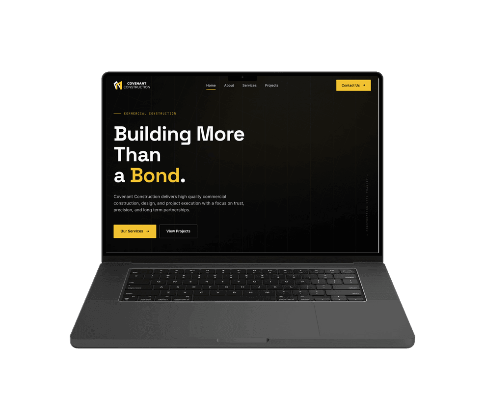 Covenant Construction website design shown on a laptop